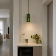 Green jade pendant light in an entryway