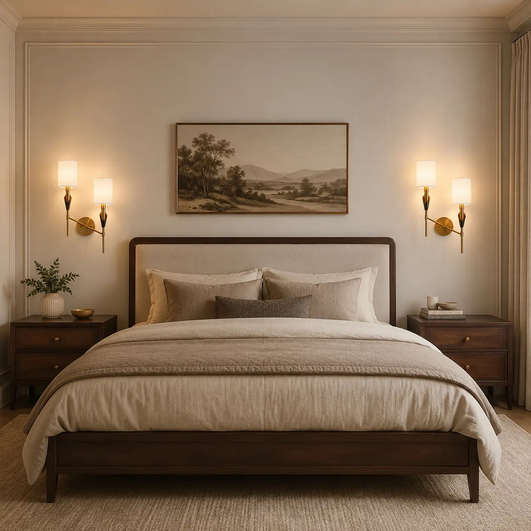Parallel double-head wall lamp in an interior setting