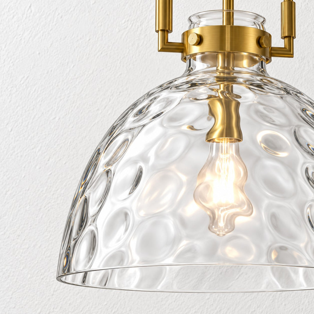Modern Hammered Glass Pendant Light with Minimalist Metal Design - Suitable for Kitchen Island