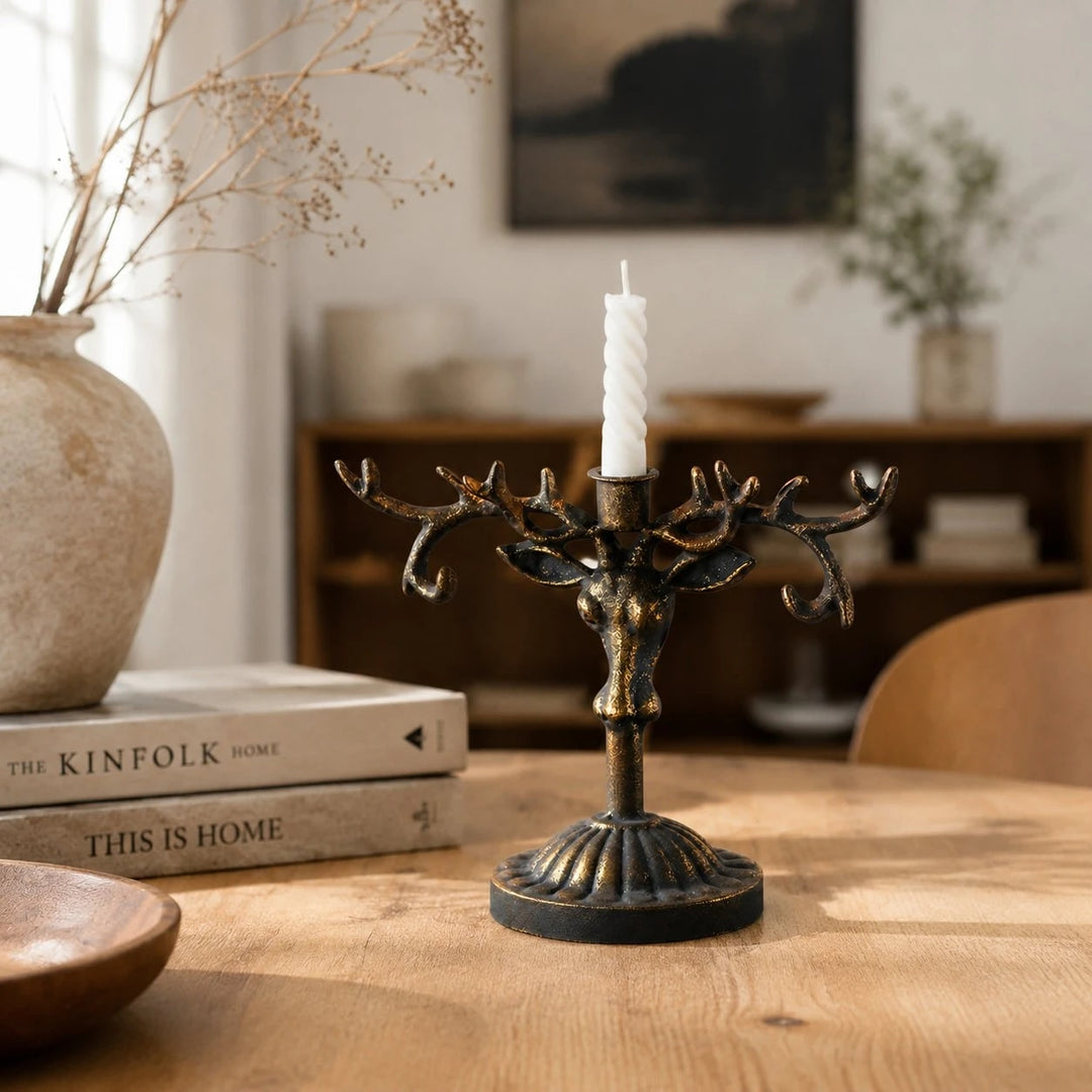 Vintage deer head iron candle holder