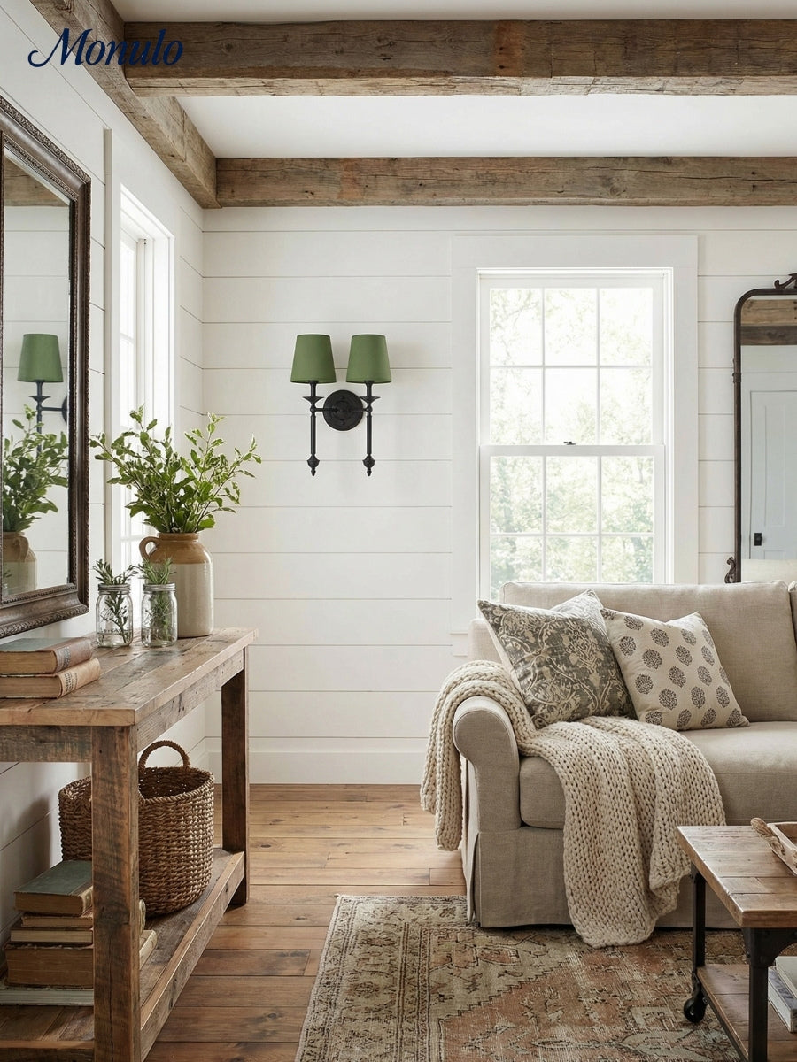 Rowan Fabric Shade Wall Sconce in Antique Copper - Vintage Luxury Light for Interiors