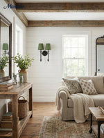 Cargar imagen en el visor de la Galería, Aplique de pared con pantalla de tela Rowan en cobre antiguo: lámpara vintage de lujo para interiores 