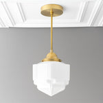 Cargar imagen en el visor de la Galería, Geotower Glass Skyscraper Shade Art Deco Pendant Light – Modern Industrial Ceiling Lamp for Living Room
