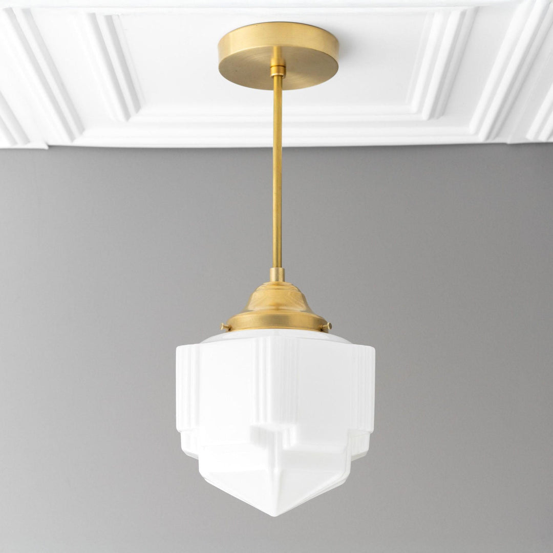 Geotower Glass Skyscraper Shade Art Deco Pendant Light – Modern Industrial Ceiling Lamp for Living Room