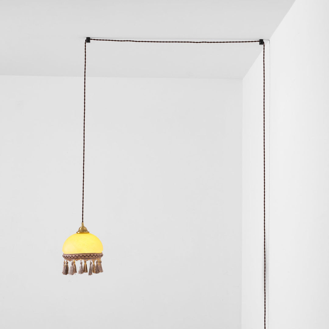 Tasseled Brass Glass Swag Pendant Light