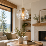 Load image into Gallery viewer, Textured Glass Globe Pendant with chrome or gold and single or pair sets - New2609-1024572 interior scene