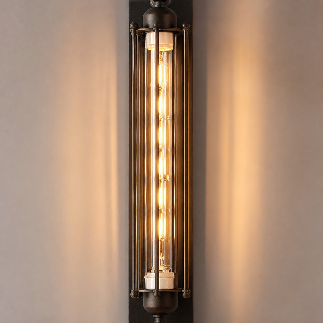 Industrial tube wall sconce vertical wall detail
