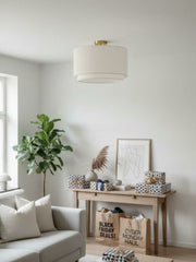 Dumora Double Drum Ceiling Light - Fabric Shade Flush Mount Elegance