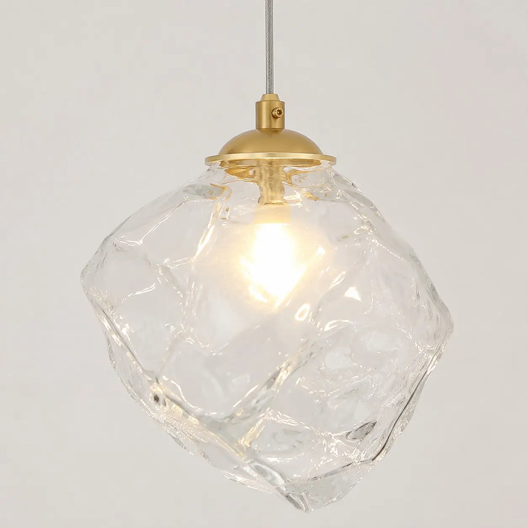 Close-up of irregular transparent glass shade