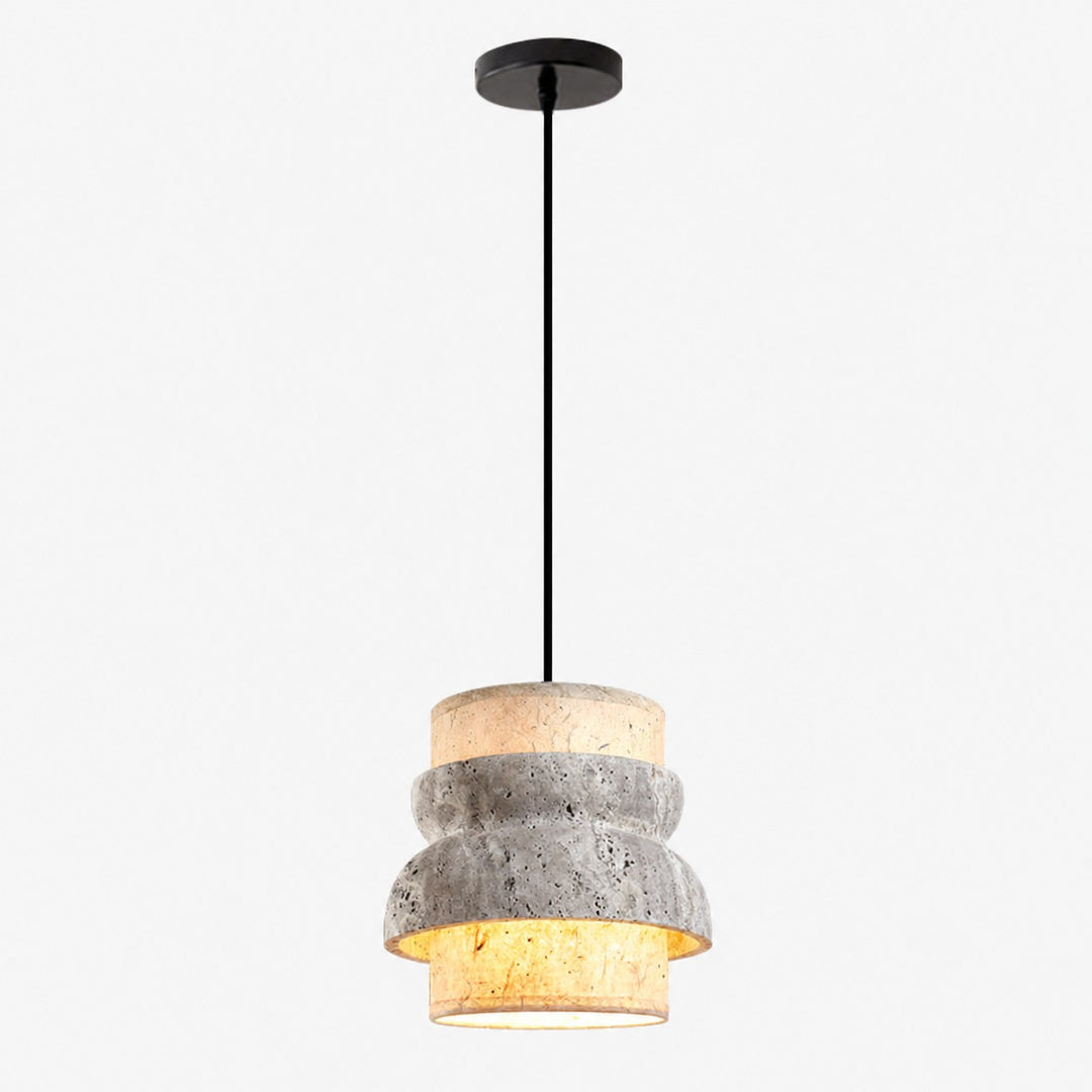 Gray Travertine Stone Pendant Light - Vintage Kitchen Island and Dining Room Lamp