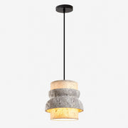 Gray Travertine Stone Pendant Light - Vintage Kitchen Island and Dining Room Lamp