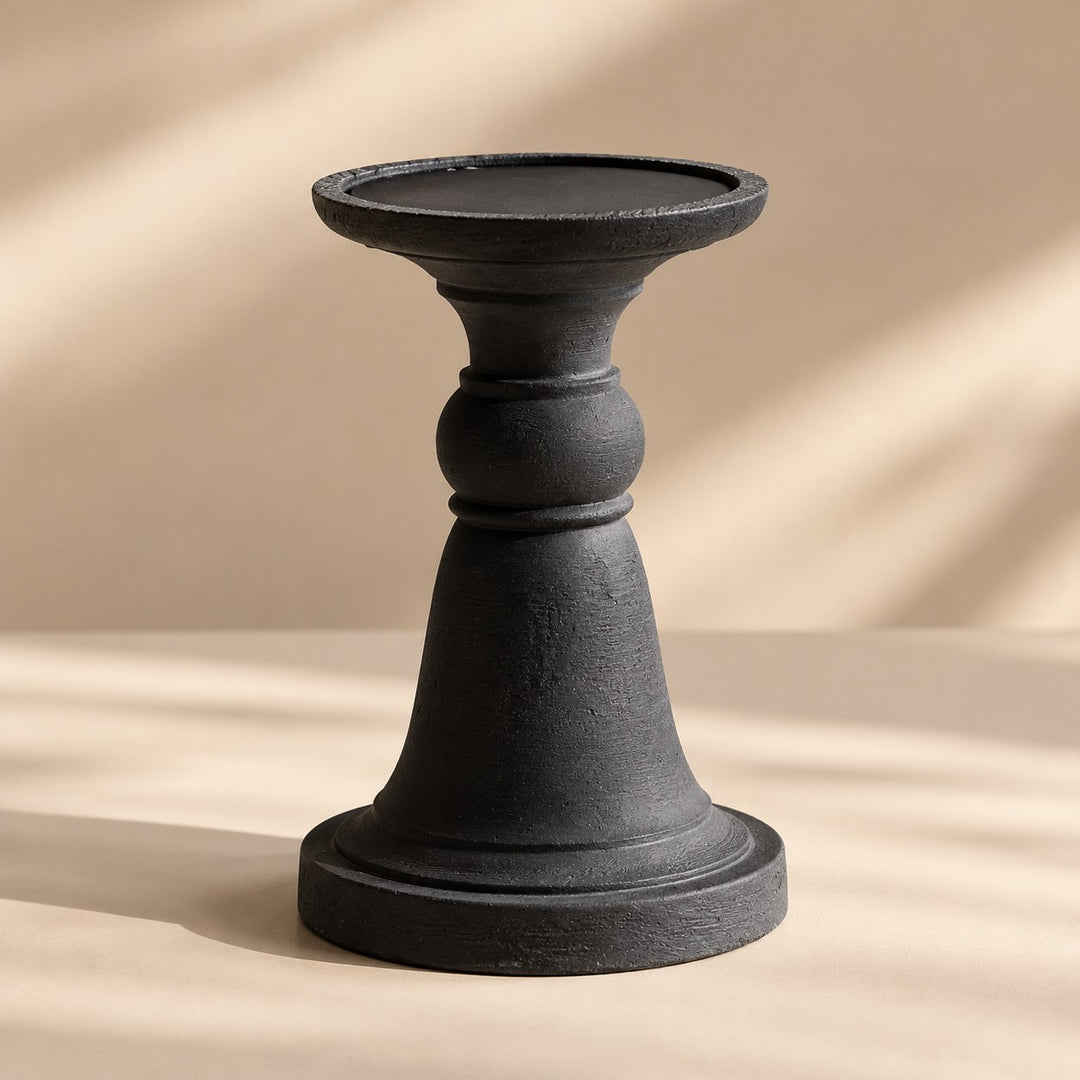 Black Pillar Candle Holder with Sculptural Pedestal Base