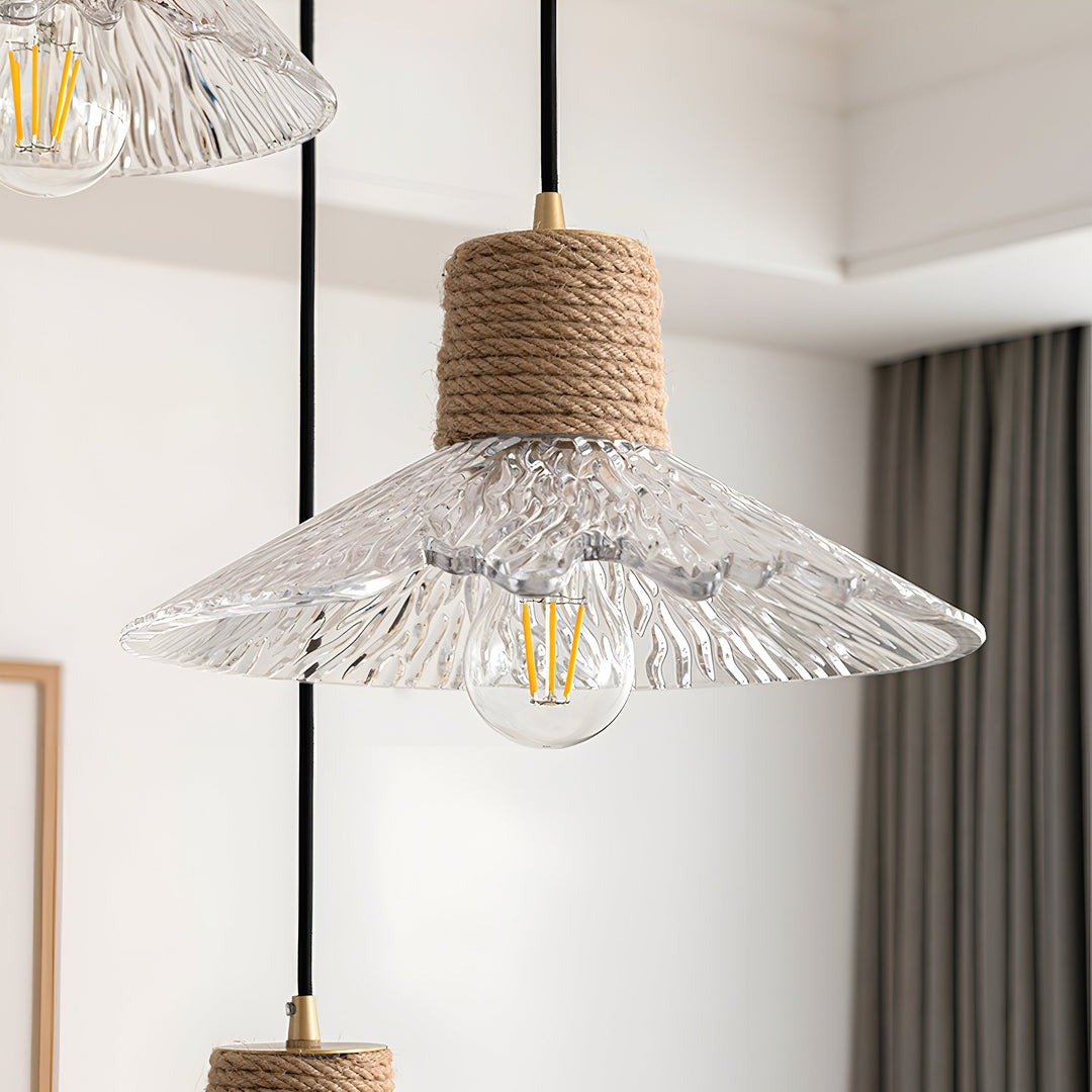 Nordische Hanfseil Glas Pendelleuchte