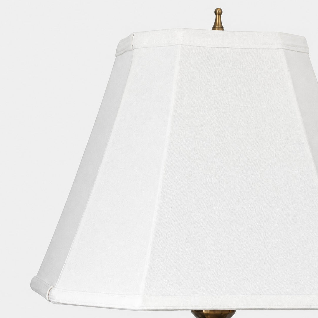 Lámpara de mesa de madera negra vintage con pantalla de tela blanca