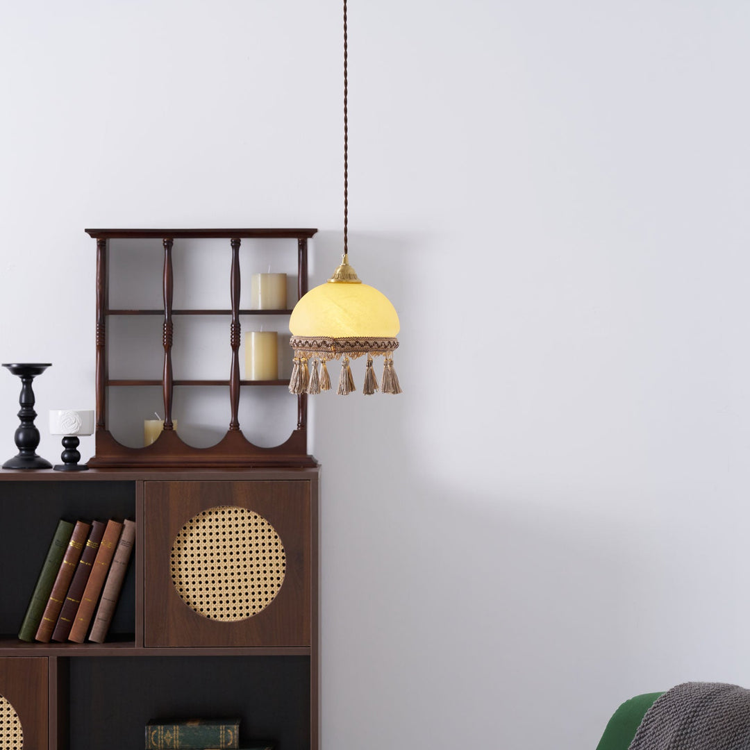 Tasseled Brass Glass Swag Pendant Light