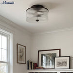 Cargar imagen en el visor de la Galería, Lámpara de techo empotrada Rivora Vintage de cristal acanalado para sala de estar