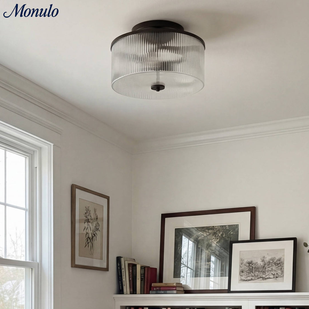 Lámpara de techo empotrada Rivora Vintage de cristal acanalado para sala de estar