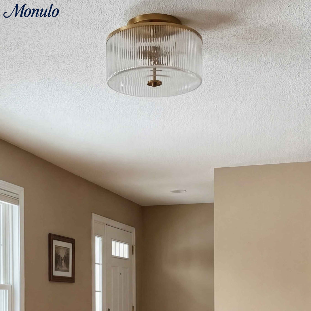 Lámpara de techo empotrada Rivora Vintage de cristal acanalado para sala de estar