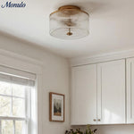 Cargar imagen en el visor de la Galería, Lámpara de techo empotrada Rivora Vintage de cristal acanalado para sala de estar