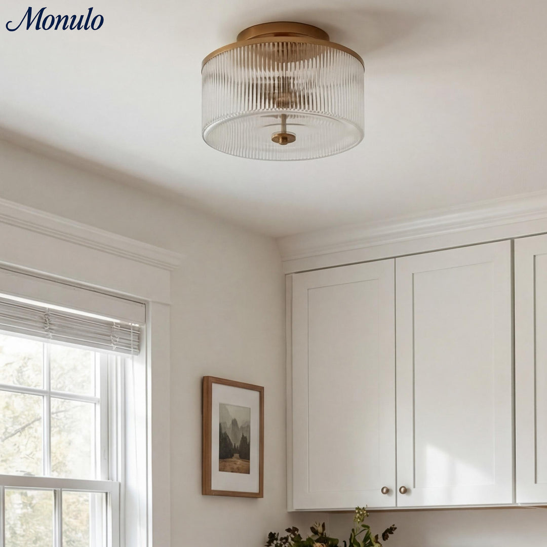 Lámpara de techo empotrada Rivora Vintage de cristal acanalado para sala de estar