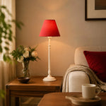Load image into Gallery viewer, Rose red French country table lamp on a wooden side table