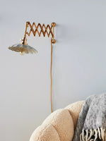 Load image into Gallery viewer, Furium Brass Accordian Wall Sconce - Retro Scalloped Bedside Lighting
