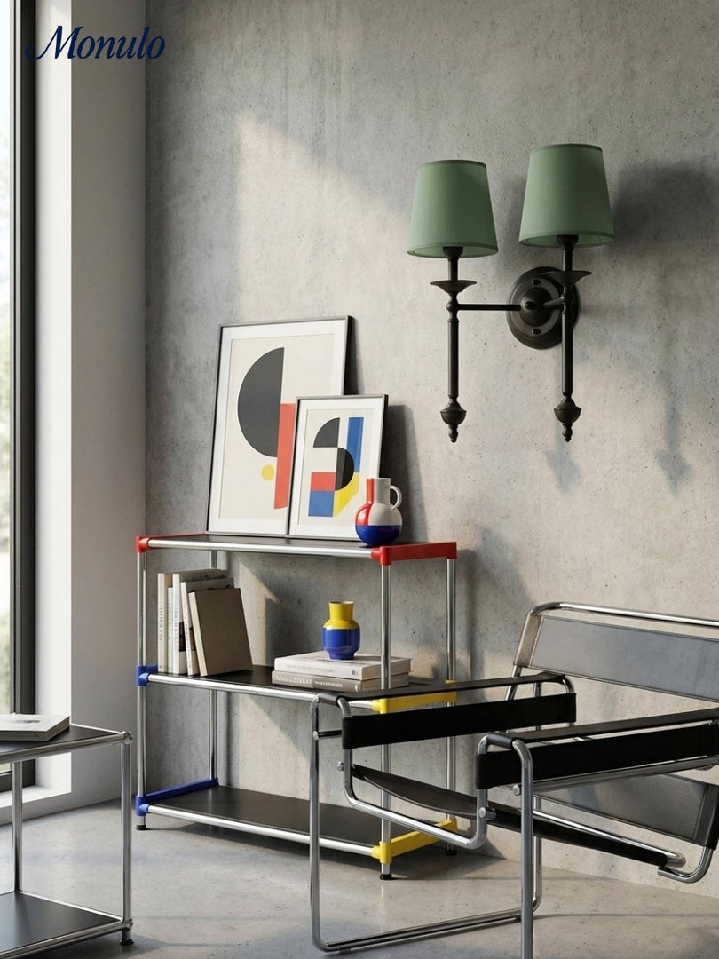 Aplique de pared con pantalla de tela Rowan en cobre antiguo: lámpara vintage de lujo para interiores 