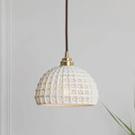 Load image into Gallery viewer, Traditional Japanese Brass Walnut Glass Ceramic Cylinder Conic Flower Bowl 1-Light Pendant Light For Dining Room
