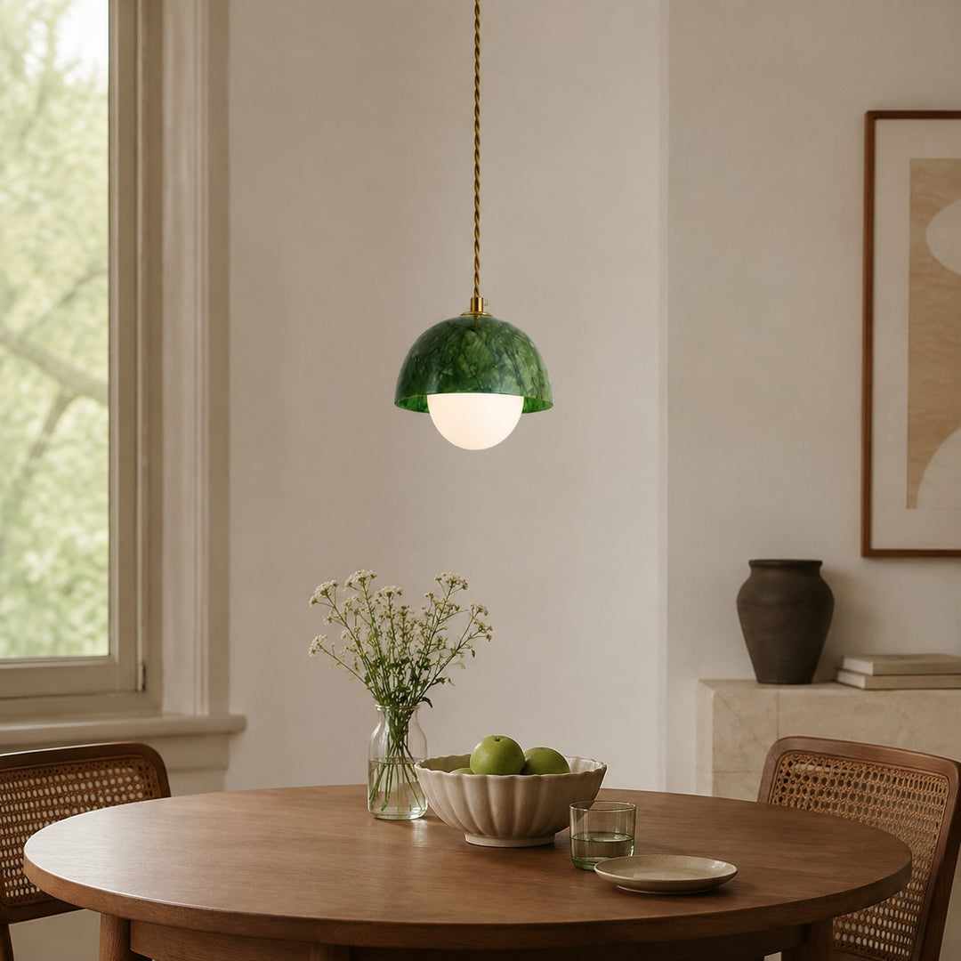 Natural Green Jade Dome Pendant Light