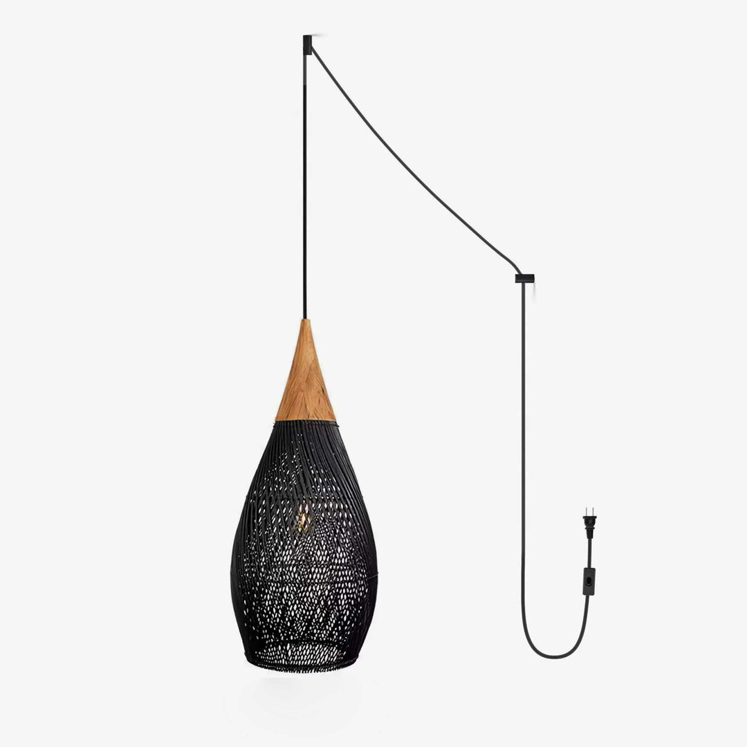 Woven Rattan Wood Plug-In Pendant Light