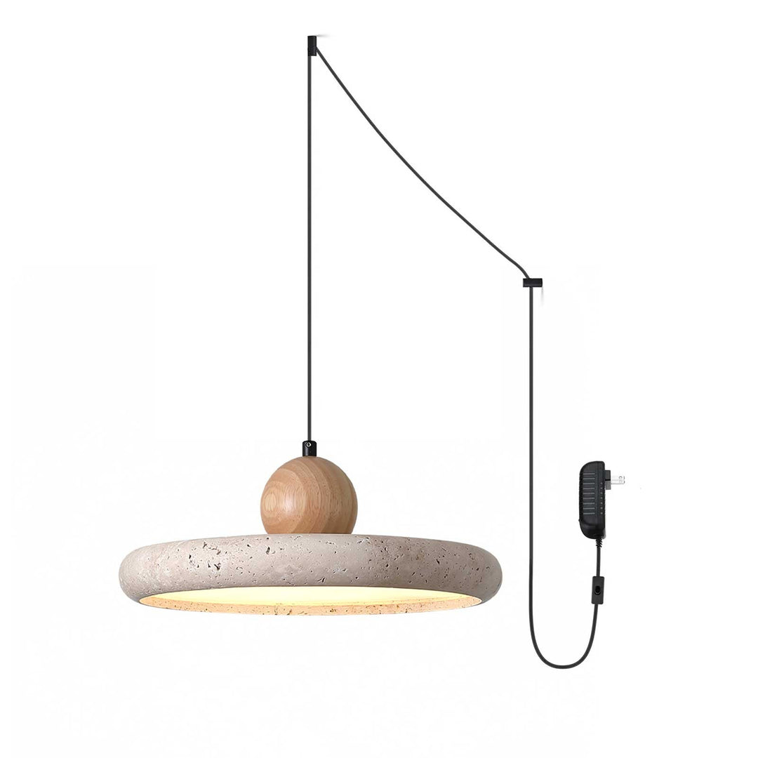 Travertine Wood Plug-In Pendant Light