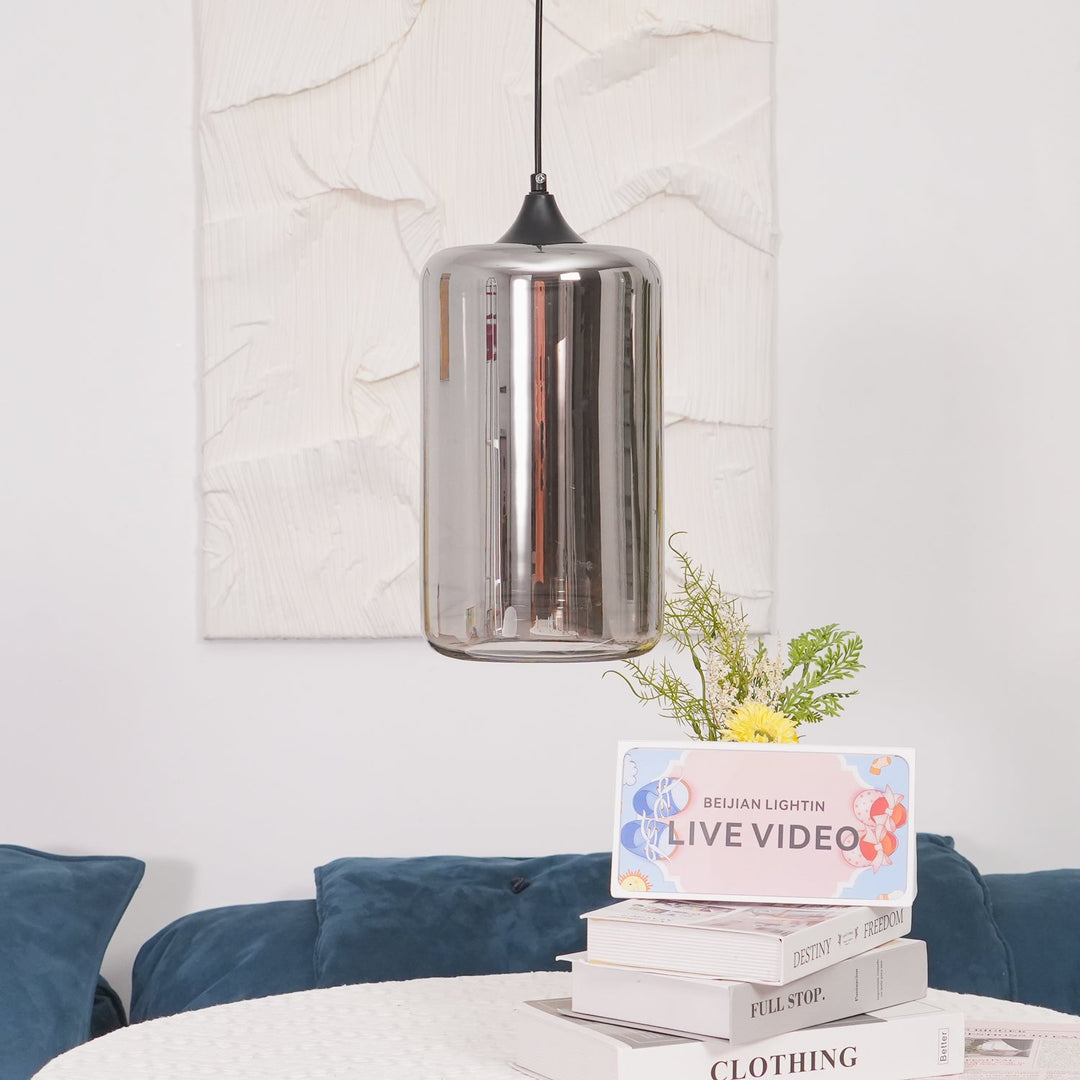 Smoky Gray Hand-Blown Glass Plug-In Pendant