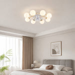 Bild in Gallery-Viewer laden, Moderner weiß-goldener Deckenventilator mit Beleuchtung und Glaskugeln