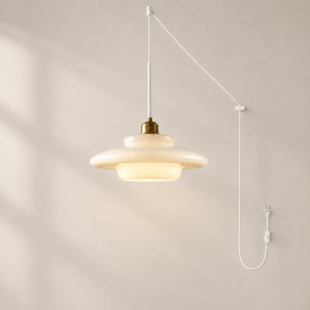 Vintage Milk White Glass Plug-In Pendant Light