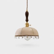 Natural leather dome pendant lamp with clear crystal drops