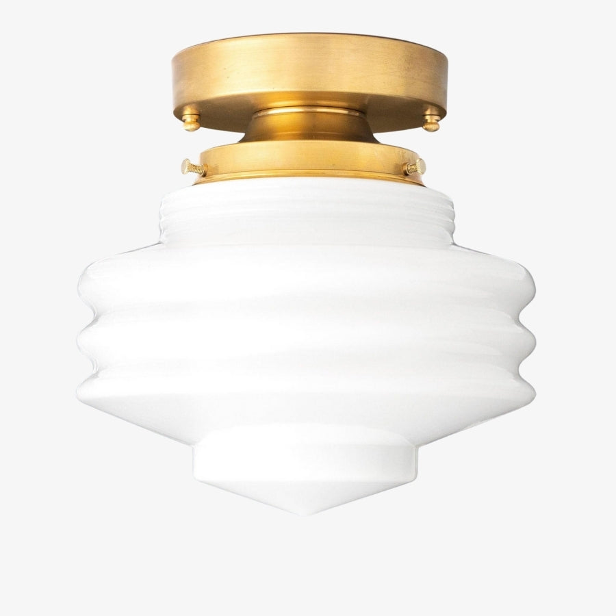 Geotower Glass Art Deco Flush Mount Ceiling Light – Ribbed Glass Globe Ceiling Fixture