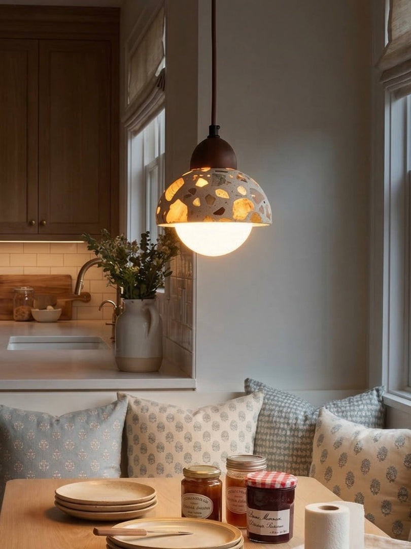 Wabi-sabi Style Water-polished Translucent Stone Retro Pendant Lamp