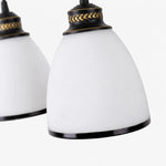 Load image into Gallery viewer, Milky glass shade, black trim, and gold accent detail