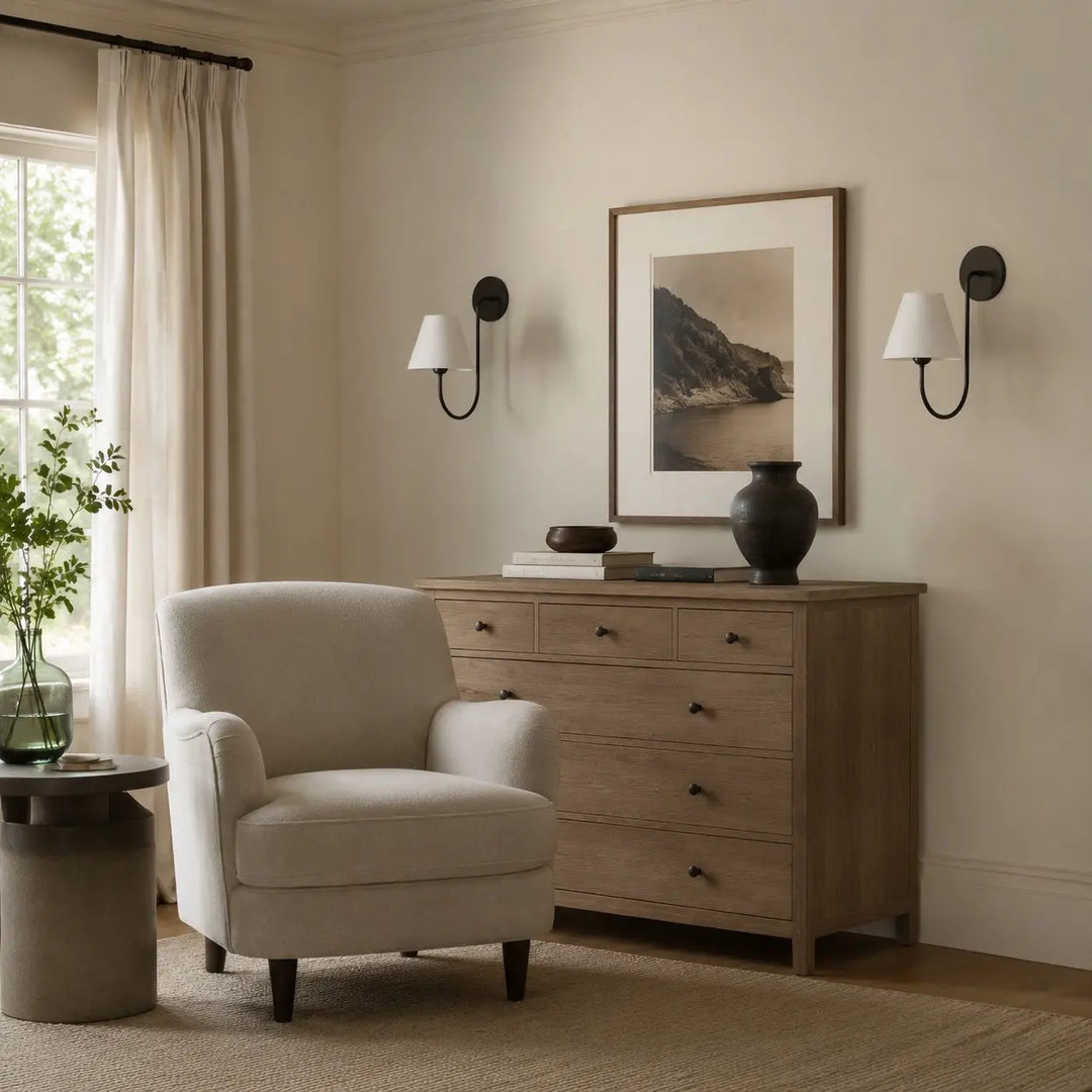 Pair of Black wall sconces in a contemporary interior