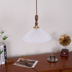 Load image into Gallery viewer, White Fabric Walnut Brass Plug-In Pendant