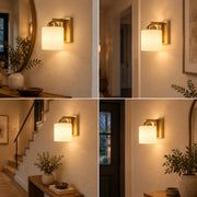 Glass Bathroom Vanity Light with three metal finishes and a metal wall bar - New2609-1024431 interior scene
