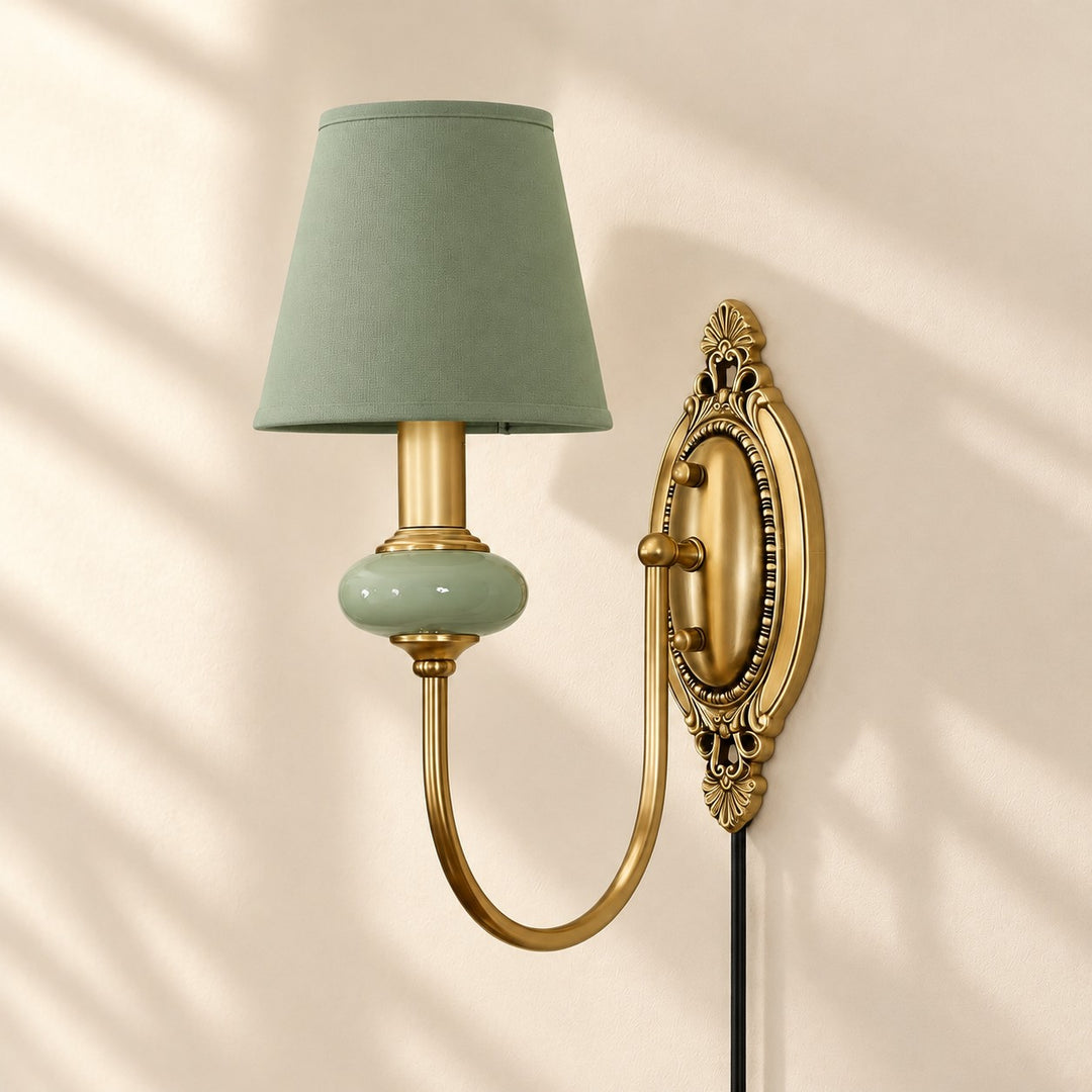 Rowanea Fabric Shade Ceramic Plug-In Wall Sconce