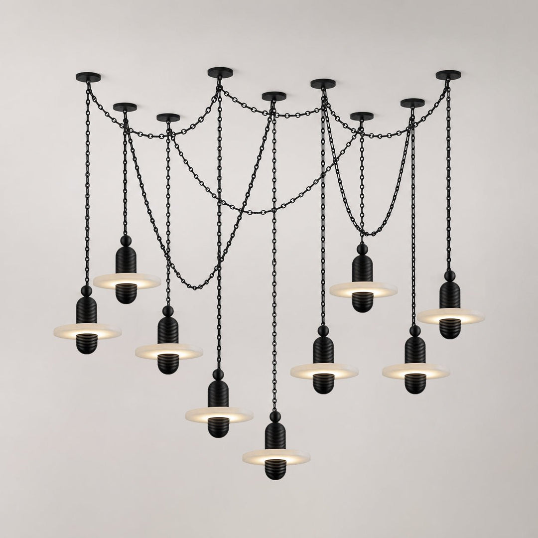 Black Metal Alabaster Chain-Hung Chandelier