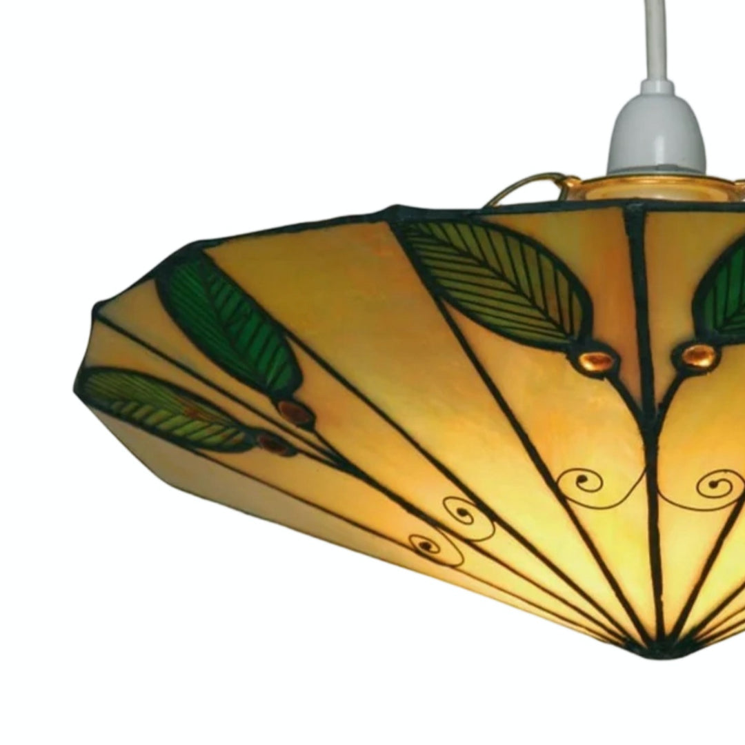 TF Buntes Buntglas-Blattanhänger – Retro Tiffany-Schirm mit Metallrahmen für Kücheninsel und Leseecke