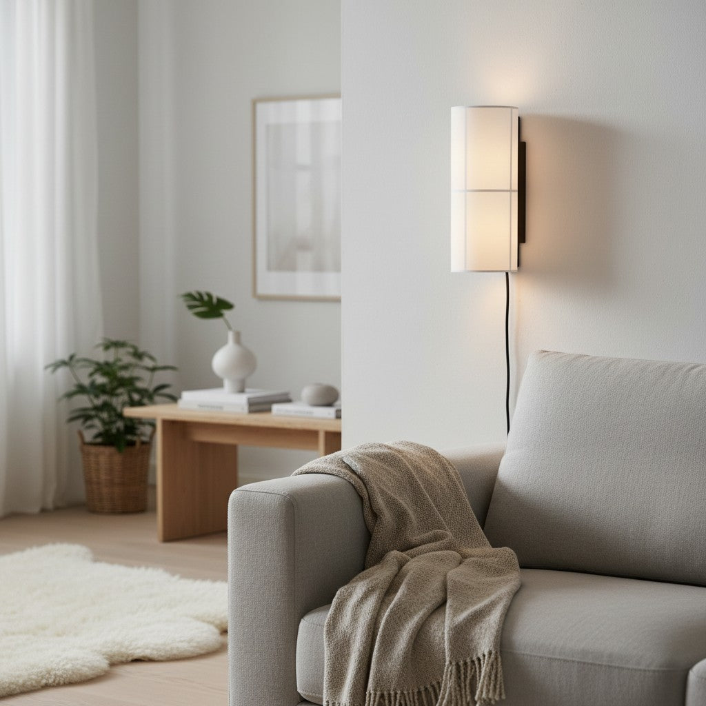 Lampe murale cylindrique Cylume à brancher - Tissu moderne et minimaliste pour chambres et salons