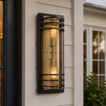 Cargar imagen en el visor de la Galería, Large bronze glass outdoor wall sconce installed on a porch wall