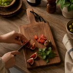 Cargar imagen en el visor de la Galería, Handled wood cutting board used for fruit preparation