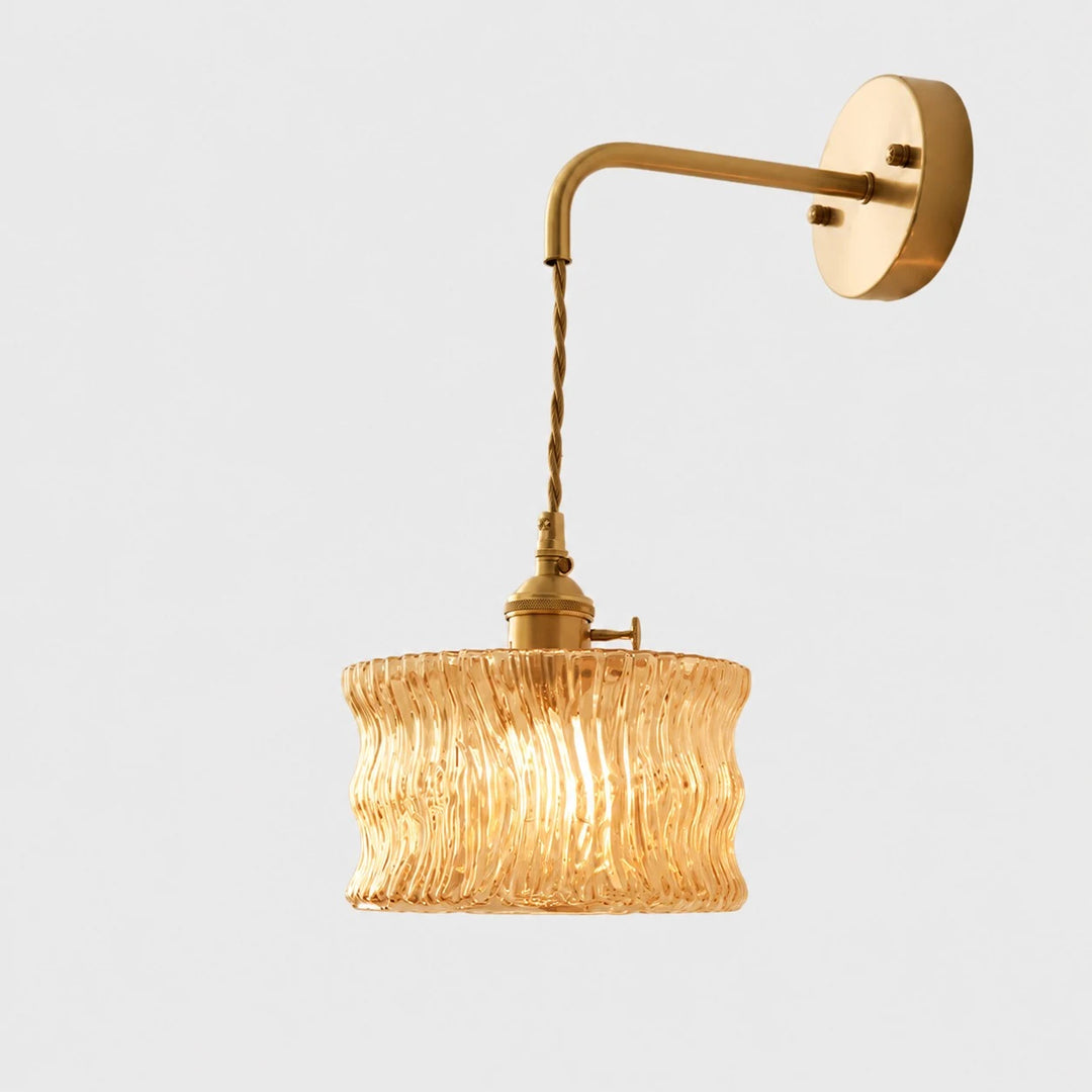 Lit amber ripple glass chain wall light