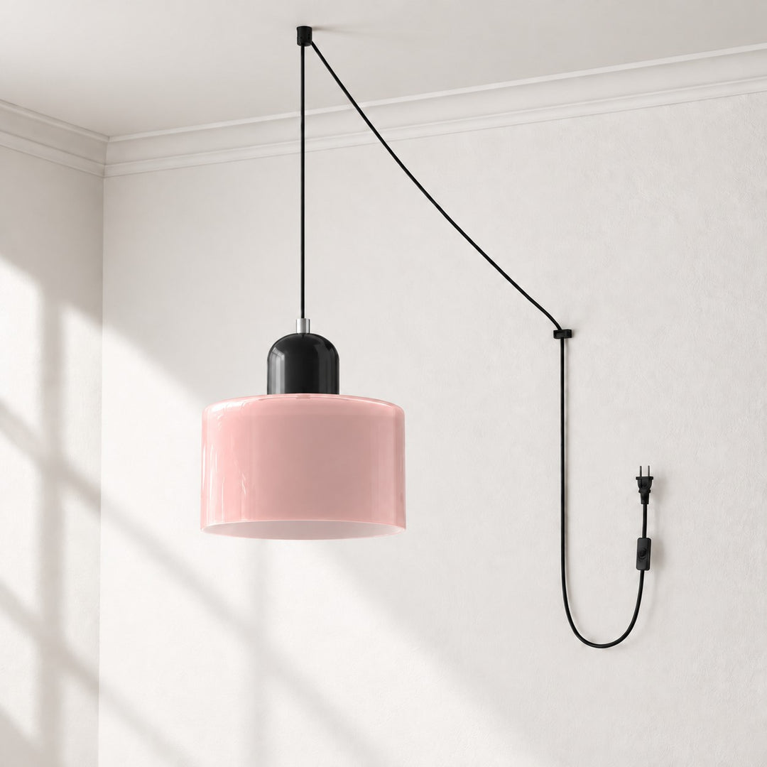 Mid‑Century Macaron Plug‑in Swag Pendant Light - Colorful Shade Hanging Lamp for Home Decor