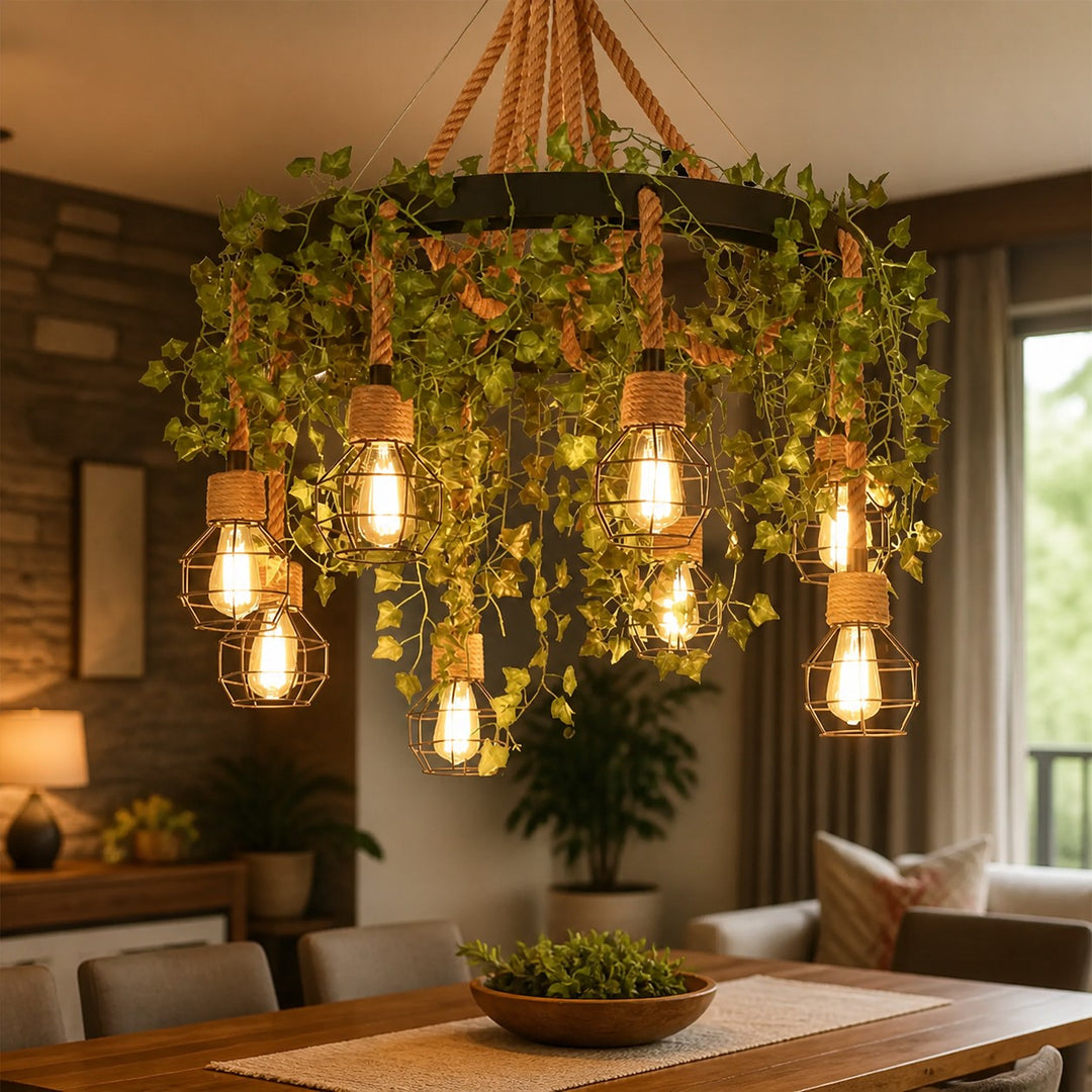 Rope-Wrapped Industrial Ring Chandelier
